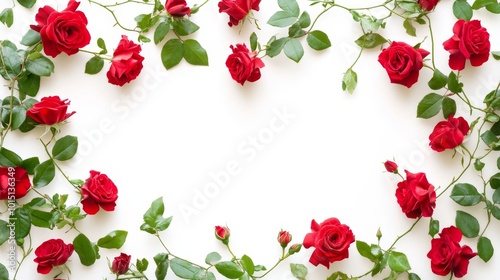 Red Roses Framing a Blank White Background