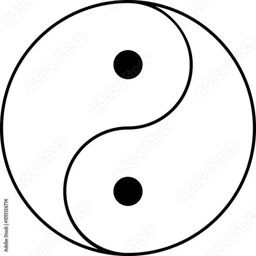 Yin and Yang. Outlined esoteric symbol of harmony and balance. Feng shui. Black line icon. Isolated contoured taoism sign on white background.