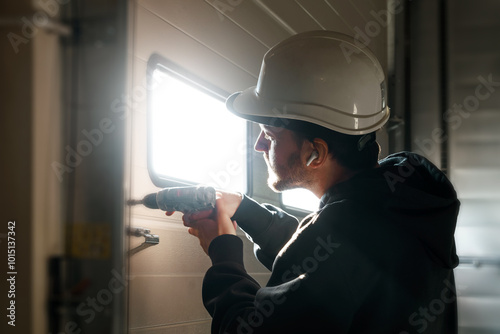 Engineer repairing an unloading gate