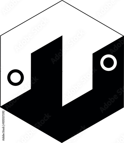 symbolic yin yang in a unique 3d hexagonal shape that gives illusion of a square cube. can be used as a logo or symbol or button on anywhere showing