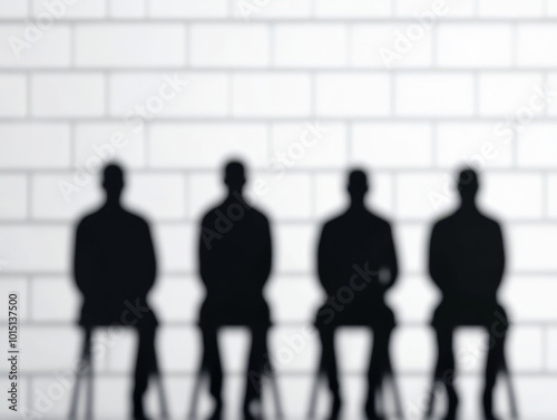 Shadows of four individuals seated against light colored wall create mysterious atmosphere, evoking curiosity and intrigue