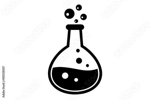 Bubbles in a chemical flask | vector silhouette illustration on white background