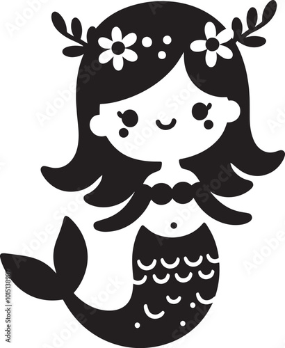 Beautiful Mermaid Silhouette illustration isolated on a white background