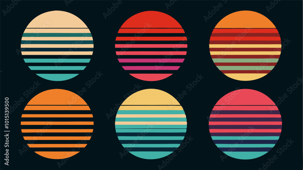 Retro Gradient Sunset Circles - 80s Aesthetic for Print on Demand, T-shirt Design, Book Retro Gradient Sunset Circles - 80s Aesthetic for Print on Demand, T-shirt Design, Book