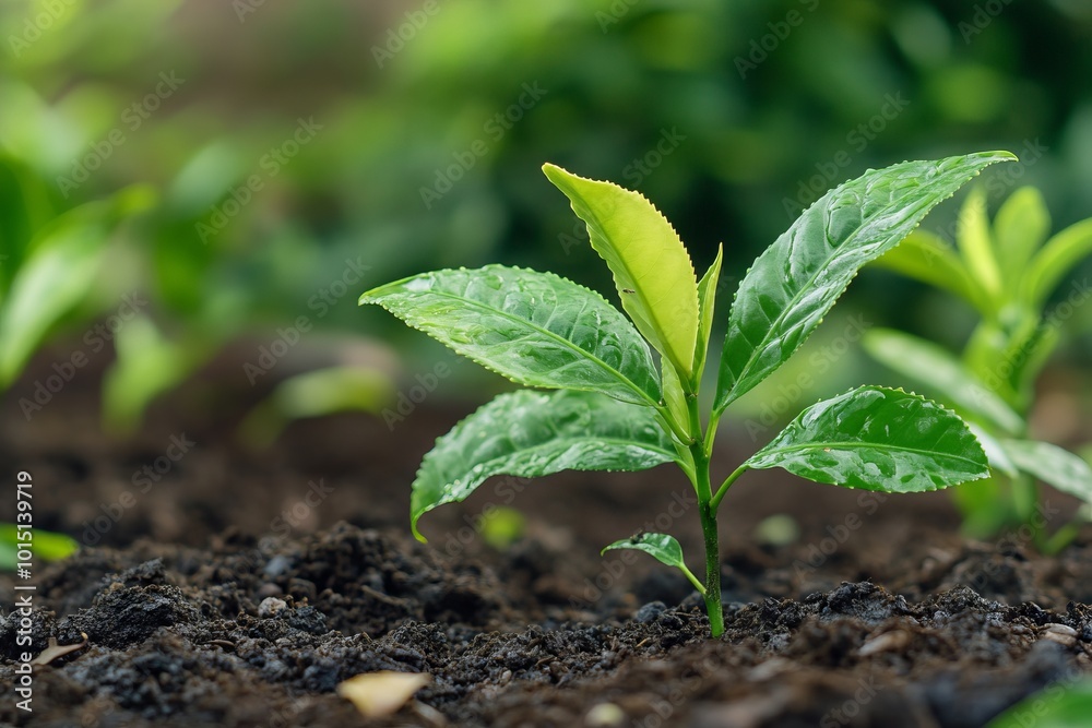 Green Tea Plant Sprout in Coffee Plantation Field. AI generated illustration Green Tea Plant Sprout in Coffee Plantation Field. AI generated illustration