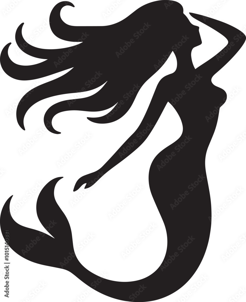 Beautiful Mermaid Silhouette illustration isolated on a white background Beautiful Mermaid Silhouette illustration isolated on a white background