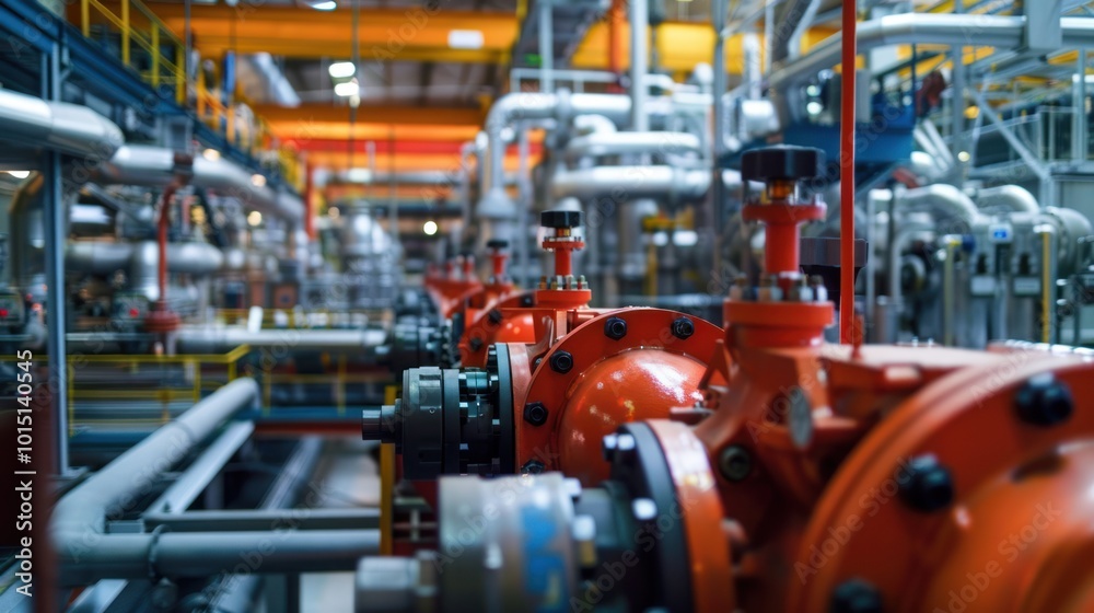 Close-up of Industrial Pipes and Valves in a Factory Setting