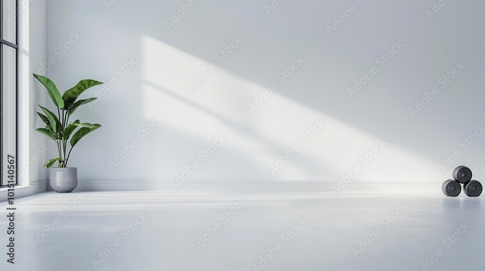 Clean and airy fitness room with light grey walls, minimalist decor, and indirect cove lighting, fitness room, clean, cove lighting Clean and airy fitness room with light grey walls, minimalist decor, and indirect cove lighting, fitness room, clean, cove lighting