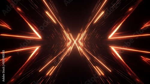 Fototapeta Naklejka Na Ścianę i Meble -  Abstract background with glowing orange lines forming an X shape in the center and radiating outward, creating a futuristic tunnel or portal effect.