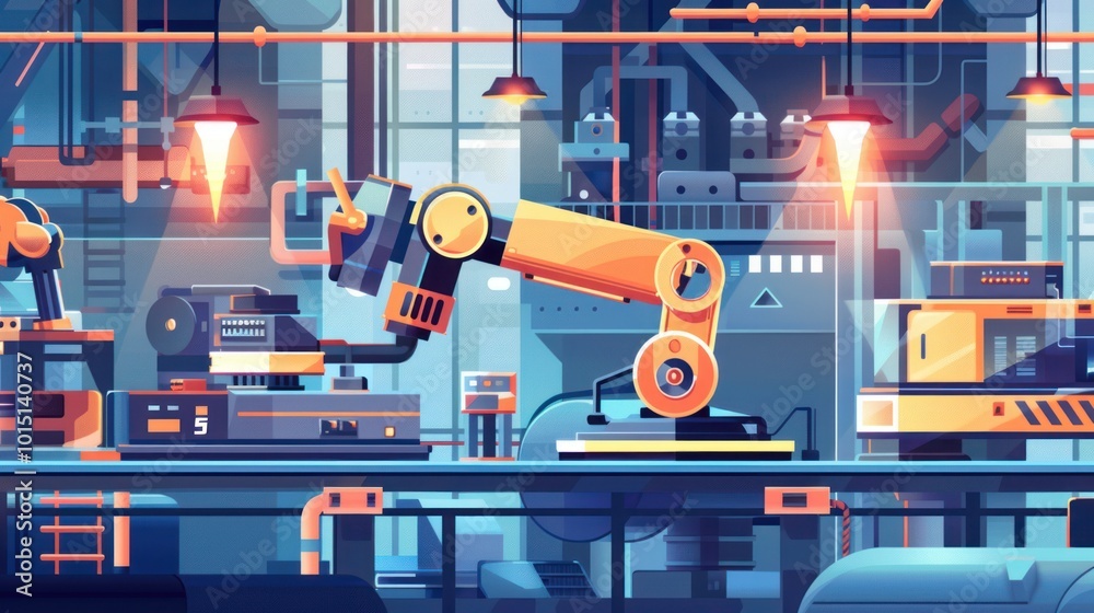 Robotic Arm Working in a Futuristic Factory Robotic Arm Working in a Futuristic Factory