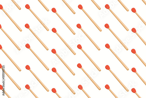 Seamless pattern with wooden matches on white background. Vector illustration.