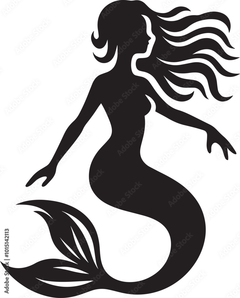 Beautiful Mermaid Silhouette illustration isolated on a white background Beautiful Mermaid Silhouette illustration isolated on a white background