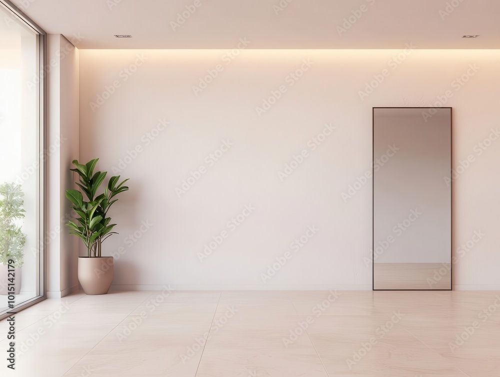 Minimalist fitness room with smart lighting, integrated mirrors, and a serene, uncluttered look, fitness room, smart lighting, uncluttered Minimalist fitness room with smart lighting, integrated mirrors, and a serene, uncluttered look, fitness room, smart lighting, uncluttered
