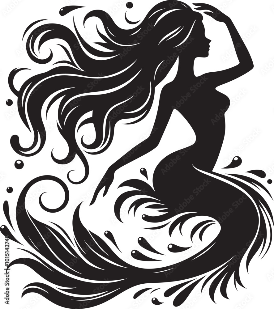 Beautiful Mermaid Silhouette illustration isolated on a white background Beautiful Mermaid Silhouette illustration isolated on a white background