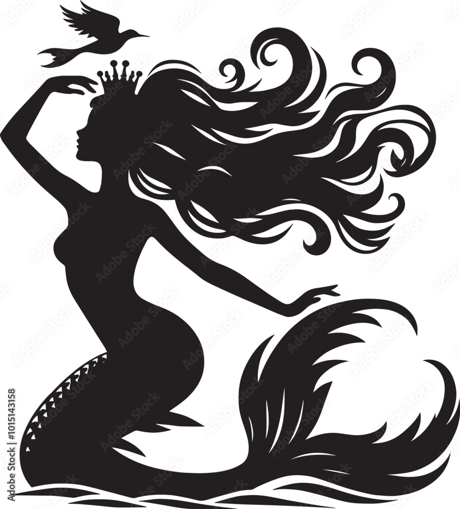 Beautiful Mermaid Silhouette illustration isolated on a white background Beautiful Mermaid Silhouette illustration isolated on a white background