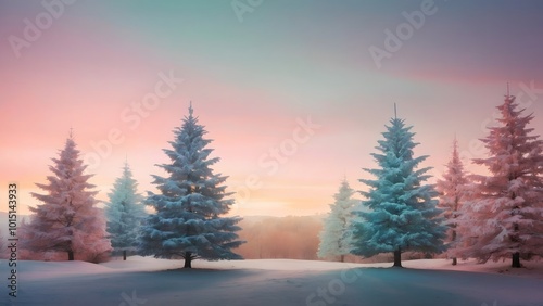 Serene Winter Landscape With Snow-Covered Trees at Dawn in a Tranquil Setting