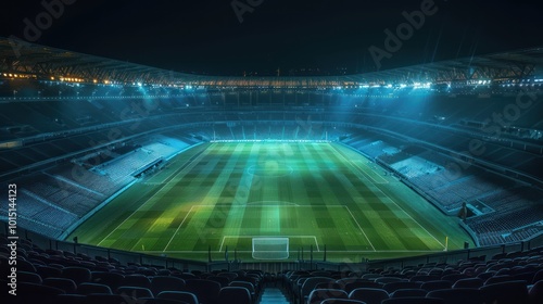 Empty Football Stadium at Night with Bright Lights photo