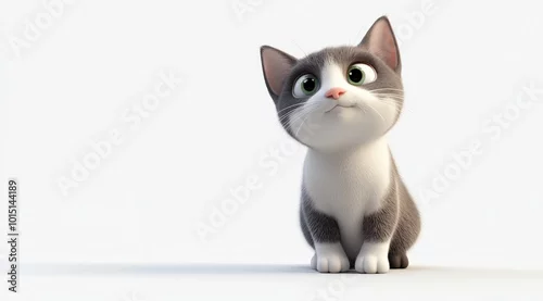 Obraz Cute 3d render cat cartoon style on white background