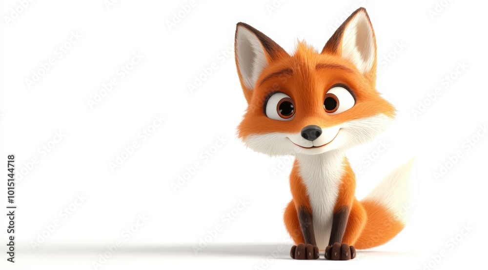 Obraz premium Cute 3d render fox cartoon style on white background