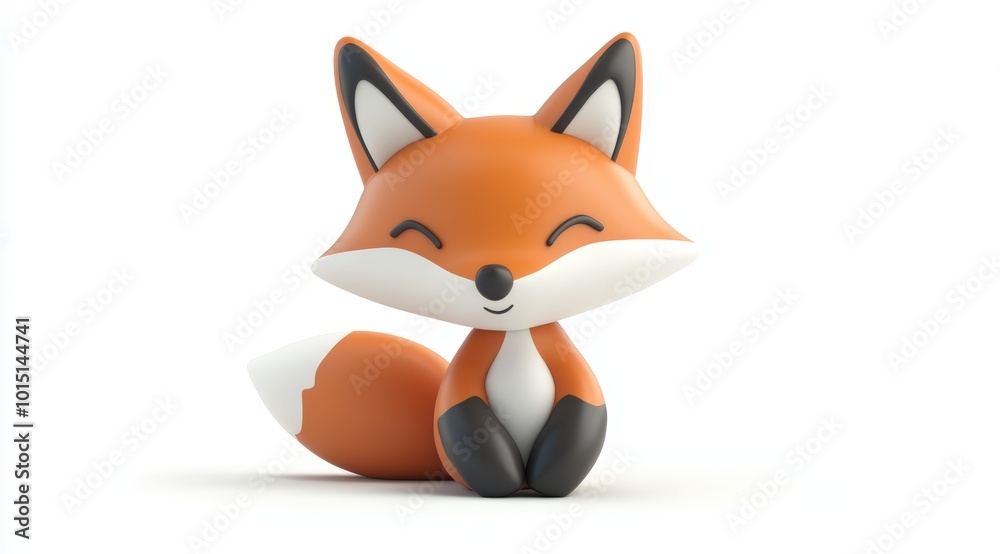 Fototapeta premium Cute 3d render fox cartoon style on white background 