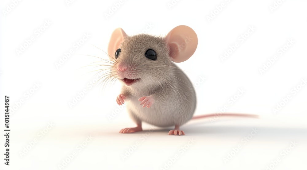 Cute 3d render mouse cartoon style on white background Cute 3d render mouse cartoon style on white background