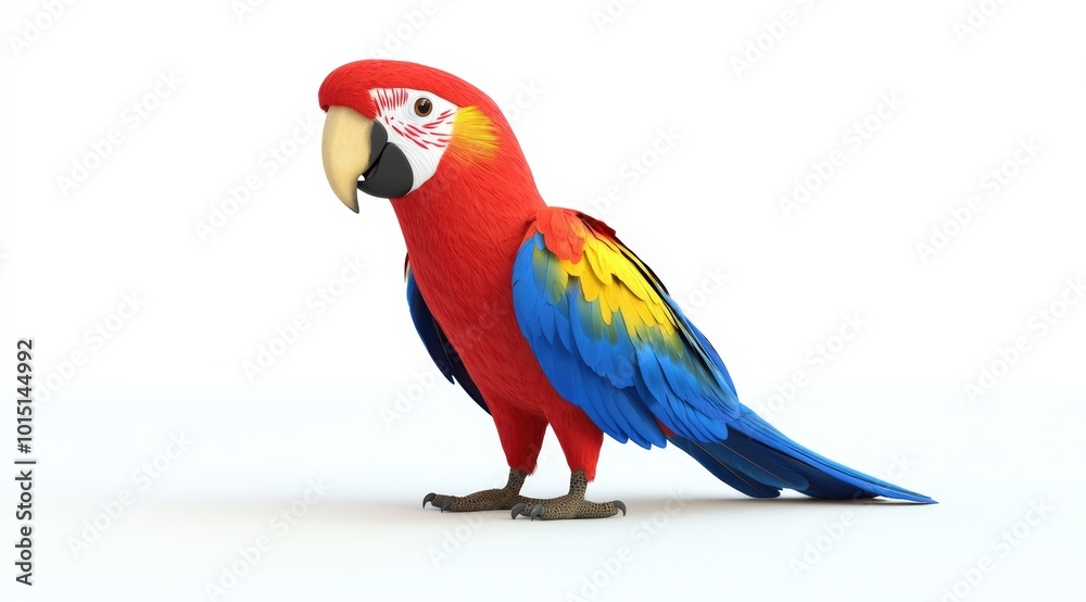 Cute 3d render parrot cartoon style on white background Cute 3d render parrot cartoon style on white background