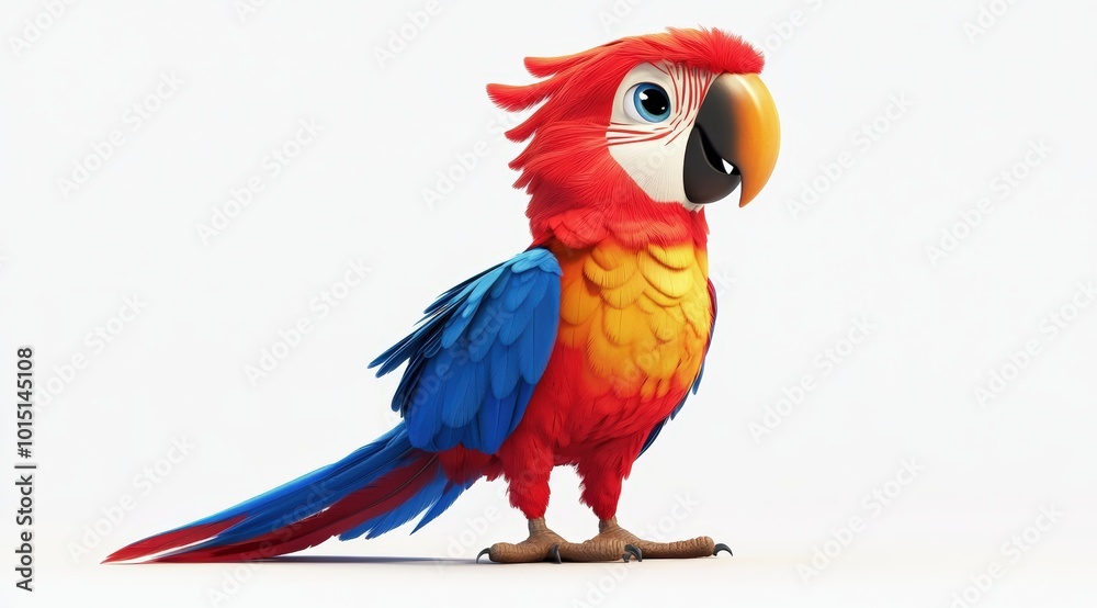 Obraz premium Cute 3d render parrot cartoon style on white background 