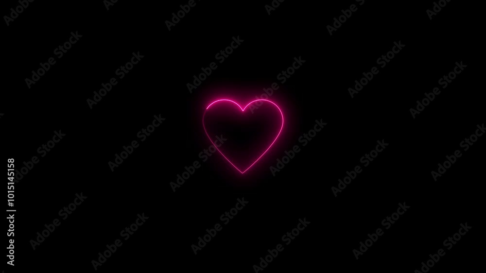Neon Light Heart Icon on Black Background.Glowing neon love symbol abstract. Neon line love sign animated.Heart in neon style. Neon sign on the wall, bar, shop.Valentine's Day template. Love.