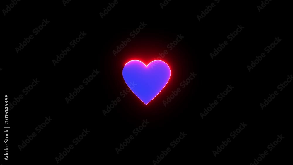 Neon Light Heart Icon on Black Background.Glowing neon love symbol abstract. Neon line love sign animated.Heart in neon style. Neon sign on the wall, bar, shop.Valentine's Day template. Love.
