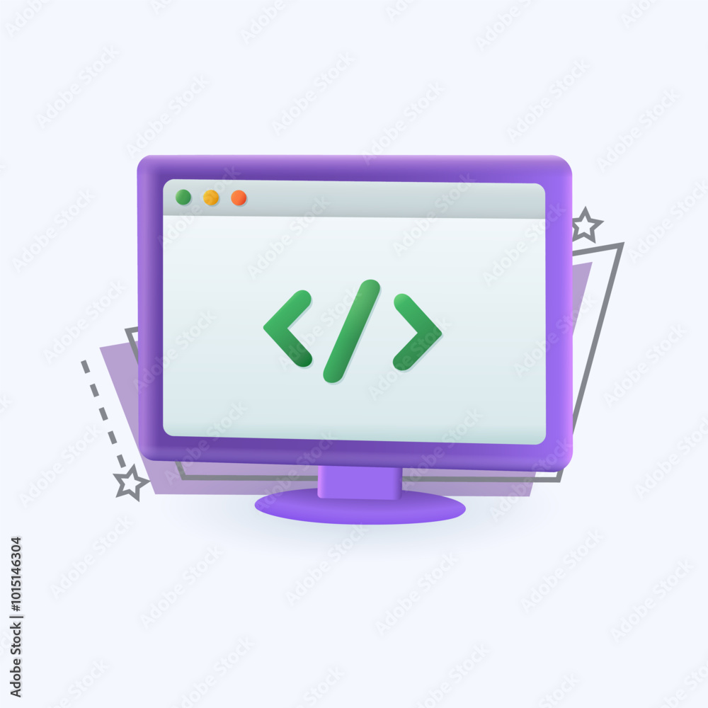 3d cartoon style coding symbol icon on computer screen. Greater than less sign symbol for websites or programming flat vector illustration. Technology, interface concept 3d cartoon style coding symbol icon on computer screen. Greater than less sign symbol for websites or programming flat vector illustration. Technology, interface concept