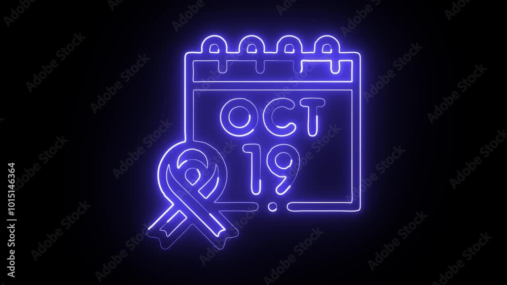 Glowing Neon October 19 Icon Isolated on Black Background. HD Video Motion Graphic Animation. Outline Black Vector Illustration. Outline Black Image Glowing Neon October 19 Icon Isolated on Black Background. HD Video Motion Graphic Animation. Outline Black Vector Illustration. Outline Black Image