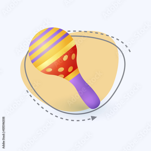 3d cartoon style colorful baby rattle icon on white background. Realistic clacker for newborn baby flat vector illustration. Childhood, recreation, entertainment, maternity concept