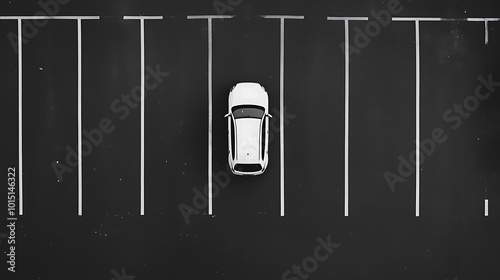 Aerial View of a White Car Parked in a Parking Lot