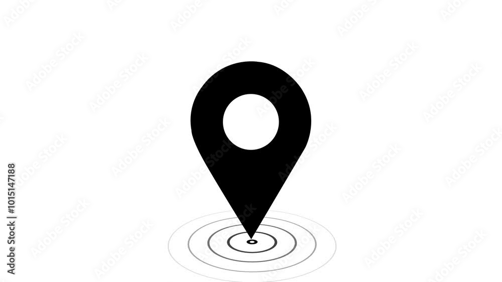 4k map black color location icon pointer animated with radio wave black color on white background ,locator Pin point symbol Indicates the location of the map icon video animation. 4k map black color location icon pointer animated with radio wave black color on white background ,locator Pin point symbol Indicates the location of the map icon video animation.