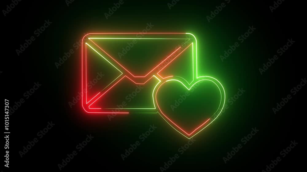 Glowing neon light massage box and love icon animation Send Message icon Receive Message Concept. on back background Glowing neon light massage box and love icon animation Send Message icon Receive Message Concept. on back background