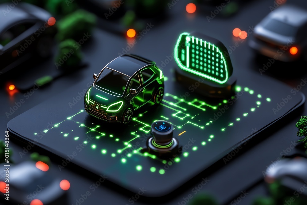 Futuristic vision of a smart city powered by renewable energy, with ...