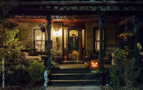 front porch halloween decor after dark