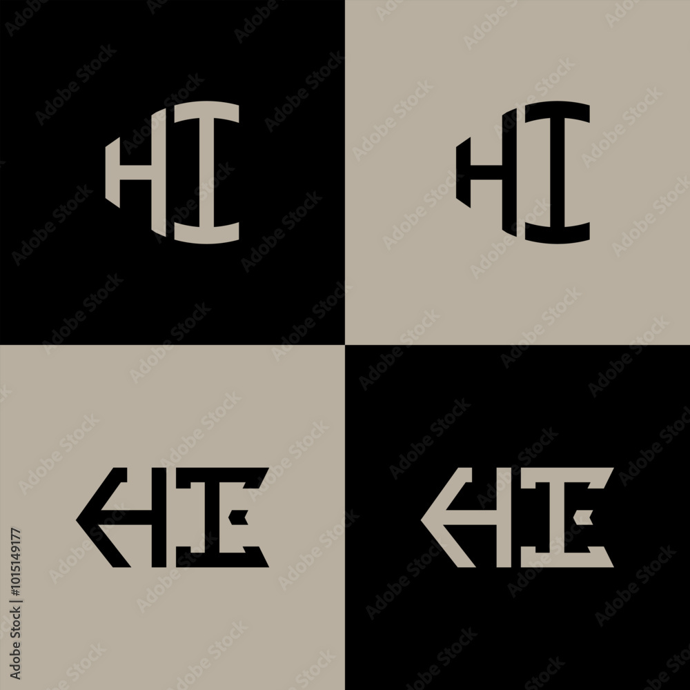 HI polygon, circle, hexagon, flat and simple letter logo set in one artboard. HI minimalist and classic logo. HI polygon, circle, hexagon, flat and simple letter logo set in one artboard. HI minimalist and classic logo.