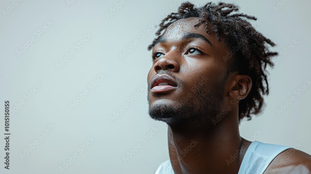 Obraz premium Portrait of a Young Man with Dreadlocks Looking Upward