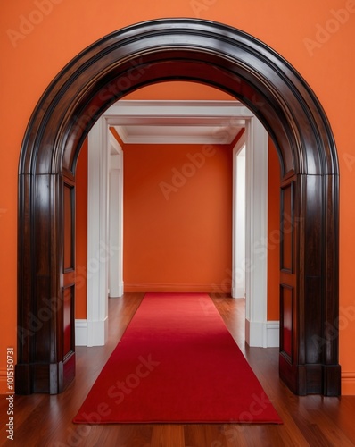 Elegant Red Carpet Leading Through Classic Archway