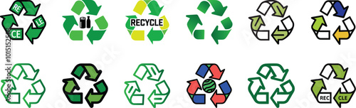 Set of recycle icon, green energy saving, vector format.