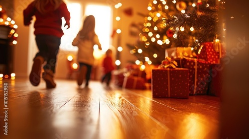 Wallpaper Mural Children Running Downstairs on Christmas Morning Torontodigital.ca