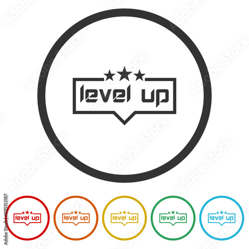 Level up icon. Set icons in color circle buttons