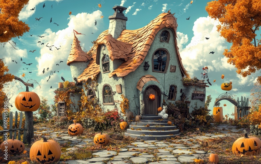 Fototapeta premium halloween cute crazy beautiful house 