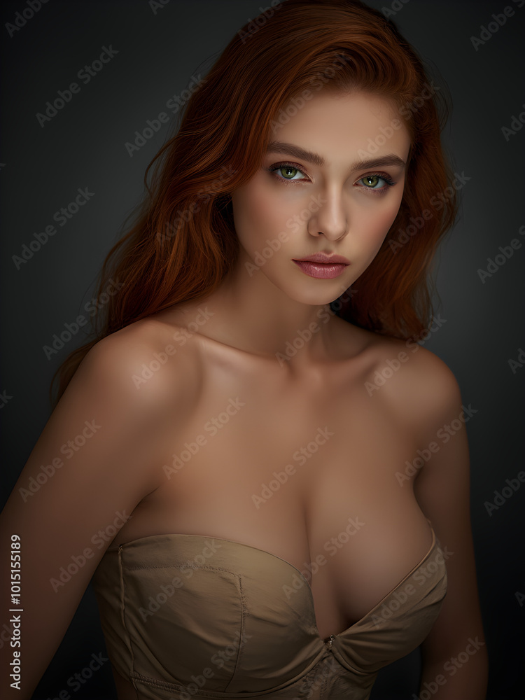 Fototapeta premium Beautiful redhead model beauty, green eyes