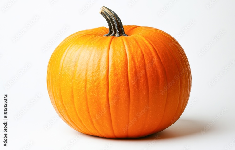 Obraz premium A vibrant orange pumpkin sits against a clean white background, perfect for fall-themed projects, Halloween decorations, or culinary uses