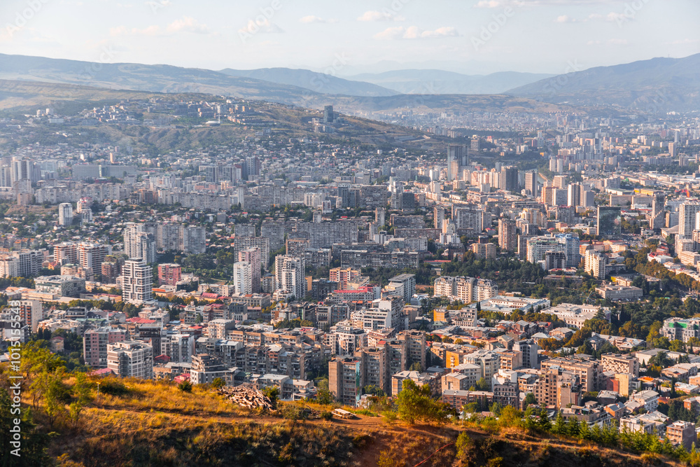 Obraz premium Aerial view of the city of Tbilisi, the capital of Georgia