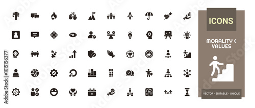 Morality and values solid icons set, UI icon set for web and app design, Filled ico collection, Thin outline icons pack. Editable and pixel perfect.