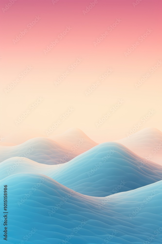 Minimalistic Pastel Landscape with Soft Mountains, Delicate Waves, and Foggy Light Background in Gentle Colors Minimalistic Pastel Landscape with Soft Mountains, Delicate Waves, and Foggy Light Background in Gentle Colors