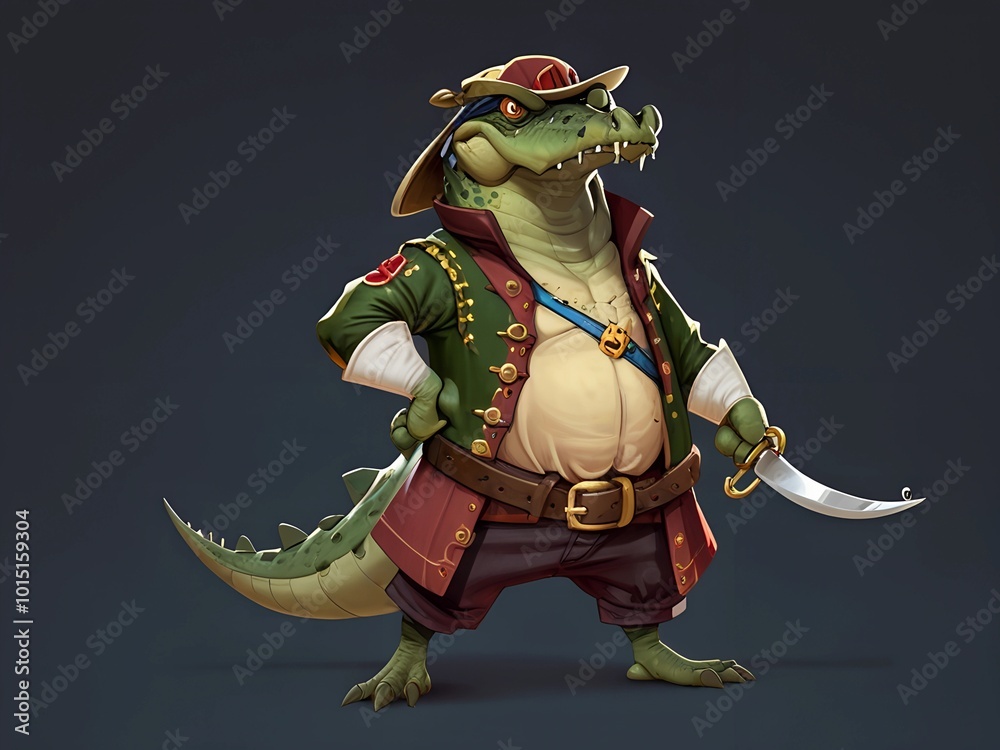 Fototapeta premium Animal predator crocodile reptile in a pirate costume AI generated